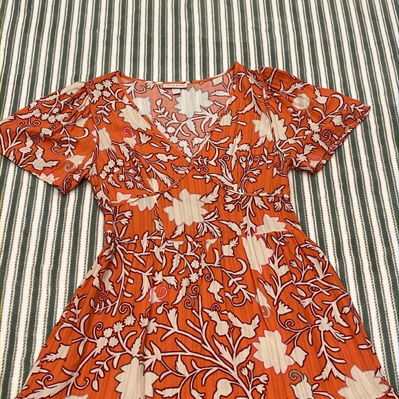 Knox Rose Women’s Orange Floral Vneck Flowy Dress Size S - Picture 2 of 8
